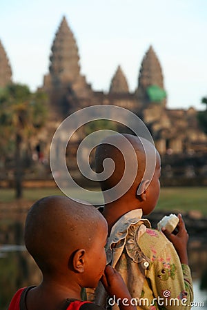 Kids at Angkor Wat Editorial Stock Photo