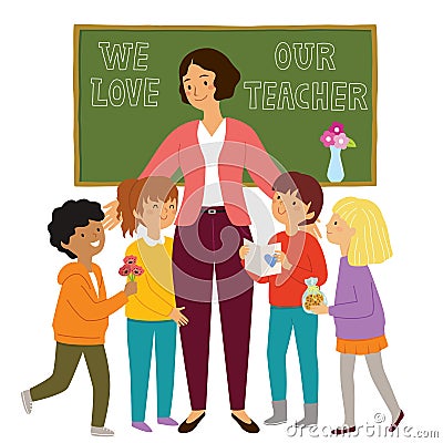 Kids appreciating their teacher Vector Illustration