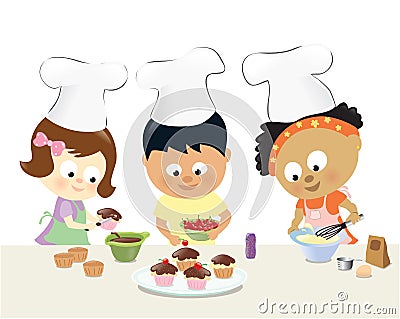 Kids baking cupcakes Vector Illustration