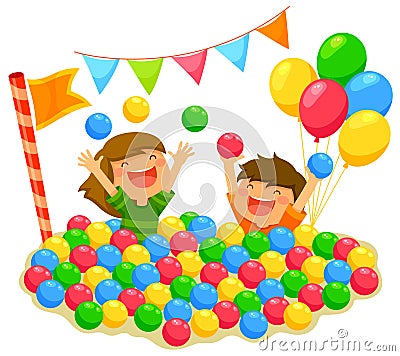 Kids in a ball pit Vector Illustration
