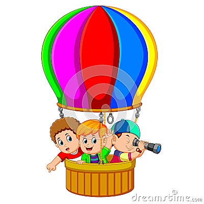 Kids in a balloon Vector Illustration