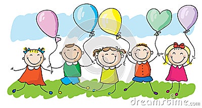 Kids with balloons Vector Illustration