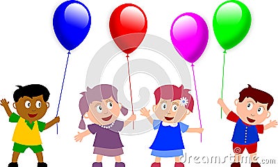 Kids and Balloons Cartoon Illustration