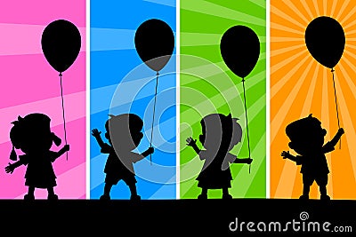 Kids and Balloons Silhouettes Vector Illustration