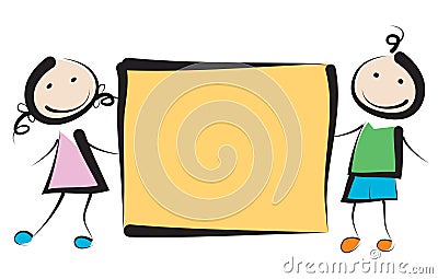 Kids with banner Vector Illustration
