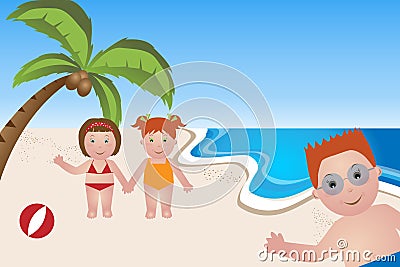 Kids on the beach Vector Illustration