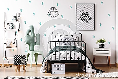 Kids bedroom with cute wallpaper Stock Photo