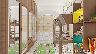 Kids bedroom perspective 3d rendering Stock Photo