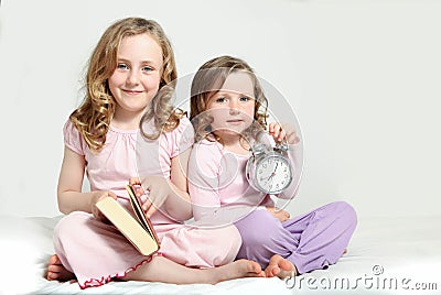 Kids bedtime routine, story book. Stock Photo