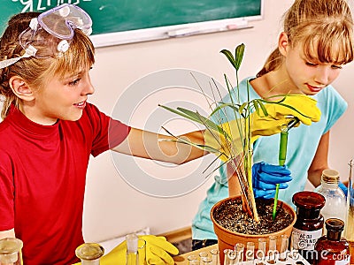 Kids in biology class Stock Photo