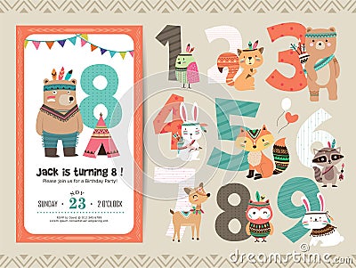 Kids birthday card Vector Illustration