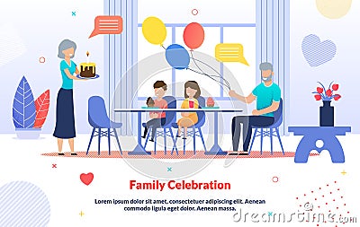 Kids Birthday Family Celebration Cartoon Poster Vector Illustration