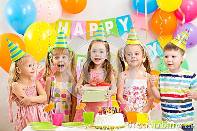 Kids on birthday party Stock Photo