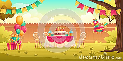 Kids birthday party decoration outside Vector Illustration