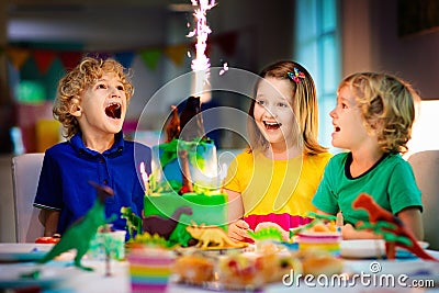 Kids birthday party. Dinosaur theme cake Stock Photo