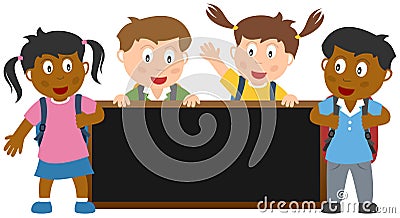 Kids with Blackboard Banner Vector Illustration