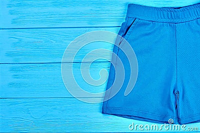 Kids blue textile summer shorts. Stock Photo