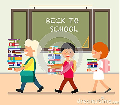 Kids with Books. Vector Flat Illustration. Vector Illustration