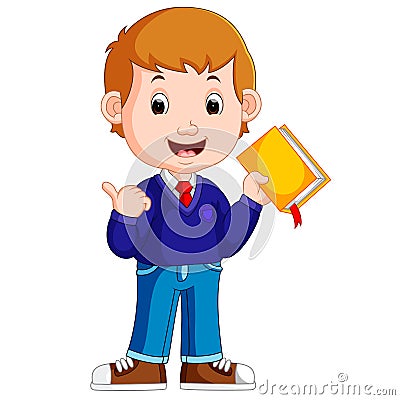 Kids boy carrying book cartoon Vector Illustration