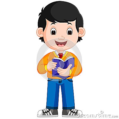 Kids boy carrying book cartoon Vector Illustration
