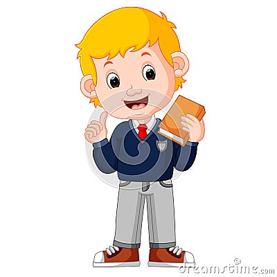 Kids boy carrying book cartoon Vector Illustration