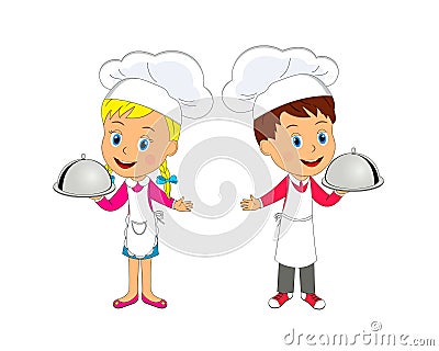 Boy and girl chief cooking Vector Illustration