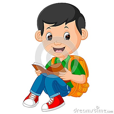 Kids boy reading book Vector Illustration