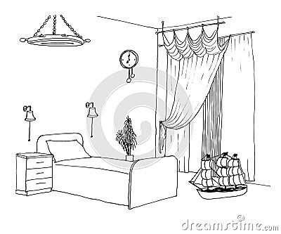 Kids boys room graphical sketch Stock Photo