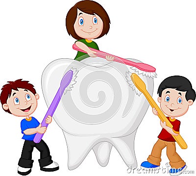 Kids brushing white tooth Vector Illustration