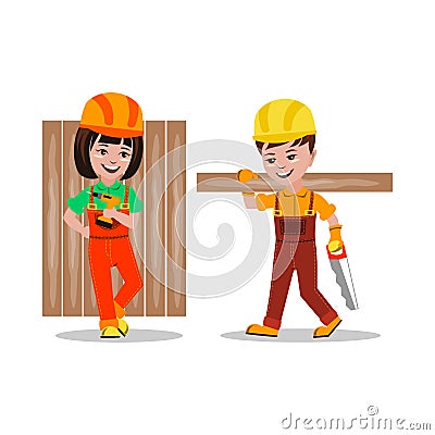 Kids builders characters vector illustration Vector Illustration