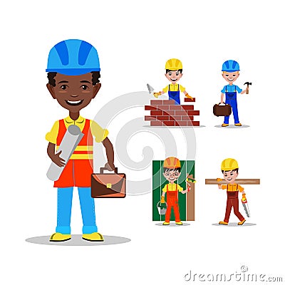 Kids builders characters vector illustration Vector Illustration