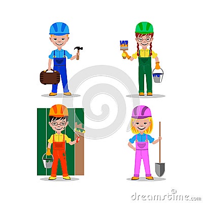 Kids builders characters vector illustration Vector Illustration