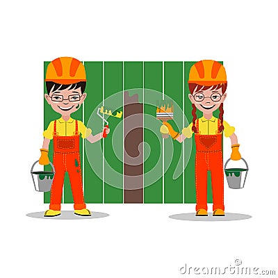 Kids builders characters vector illustration Vector Illustration