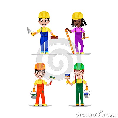 Kids builders characters vector illustration Vector Illustration