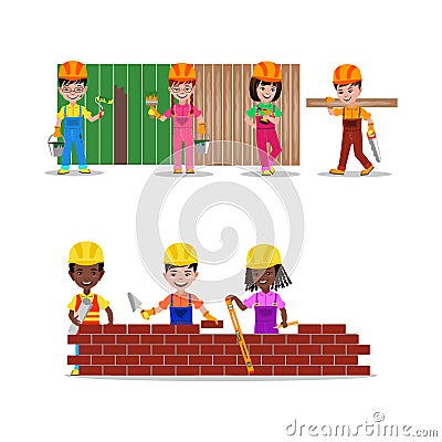 Kids builders characters vector illustration Vector Illustration