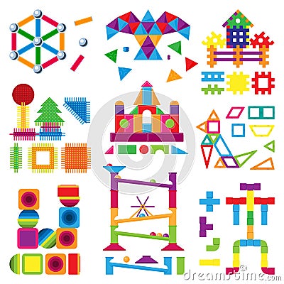 Kids building blocks toy vector baby colorful bricks to build or construct cute color construction in childroom Vector Illustration