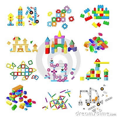 Kids building blocks vector baby toy colorful bricks to build or construct cute color construction in childroom Vector Illustration