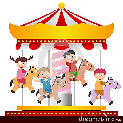 Kids on the Carousel Vector Illustration