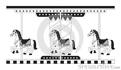 Kids carousel merry go round black and white 2D line cartoon object Cartoon Illustration