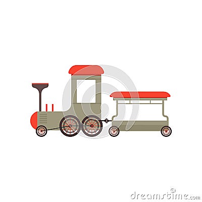Kids cartoon gray toy train, railroad toy with locomotive vector Illustration on a white background Vector Illustration