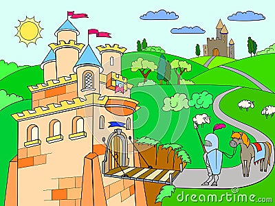 Kids cartoon knightly castle vector Vector Illustration