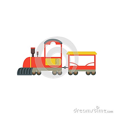 Kids cartoon red and yellow toy train, railroad toy with locomotive vector Illustration on a white background Vector Illustration