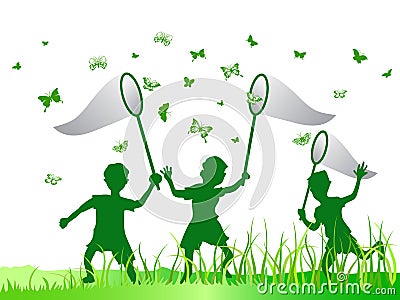 Kids catching butterfly Vector Illustration