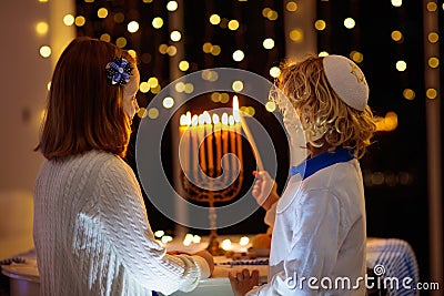 Kids celebrating Hanukkah. Festival of lights Stock Photo