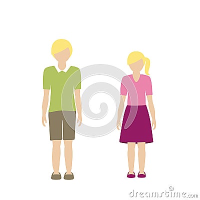 Kids character boy and girl light skin color and blond hair Vector Illustration