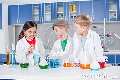 Kids in chemical lab Stock Photo