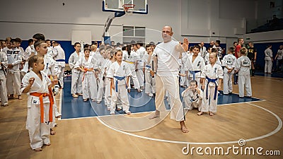 Kids and Children Martial Arts Sport Demonstration. Kyokushin Belgrade Trophy Editorial Stock Photo