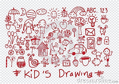 Kids and children's hand drawings Vector Illustration