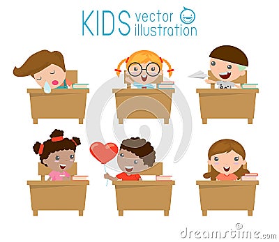 Kids in classroom, child in classroom, kids studying in classroom,illustration Vector Illustration