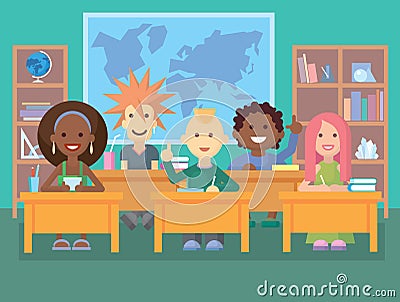 Kids in classroom Cartoon Illustration